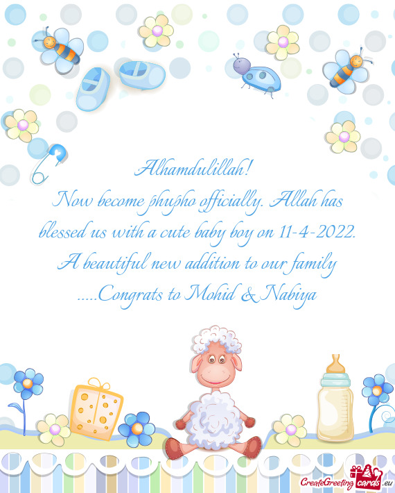 Now become phupho officially. Allah has blessed us with a cute baby boy on 11-4-2022. A beautiful ne