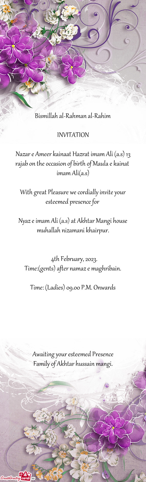 Nyaz e imam Ali (a.s) at Akhtar Mangi house muhallah nizamani khairpur