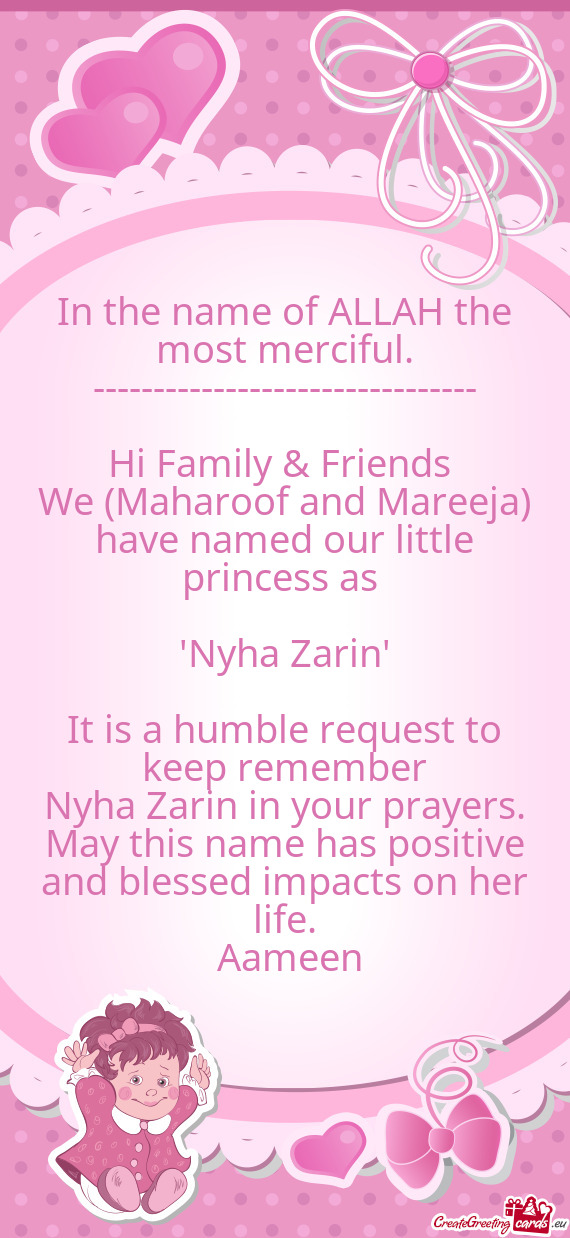Nyha Zarin in your prayers