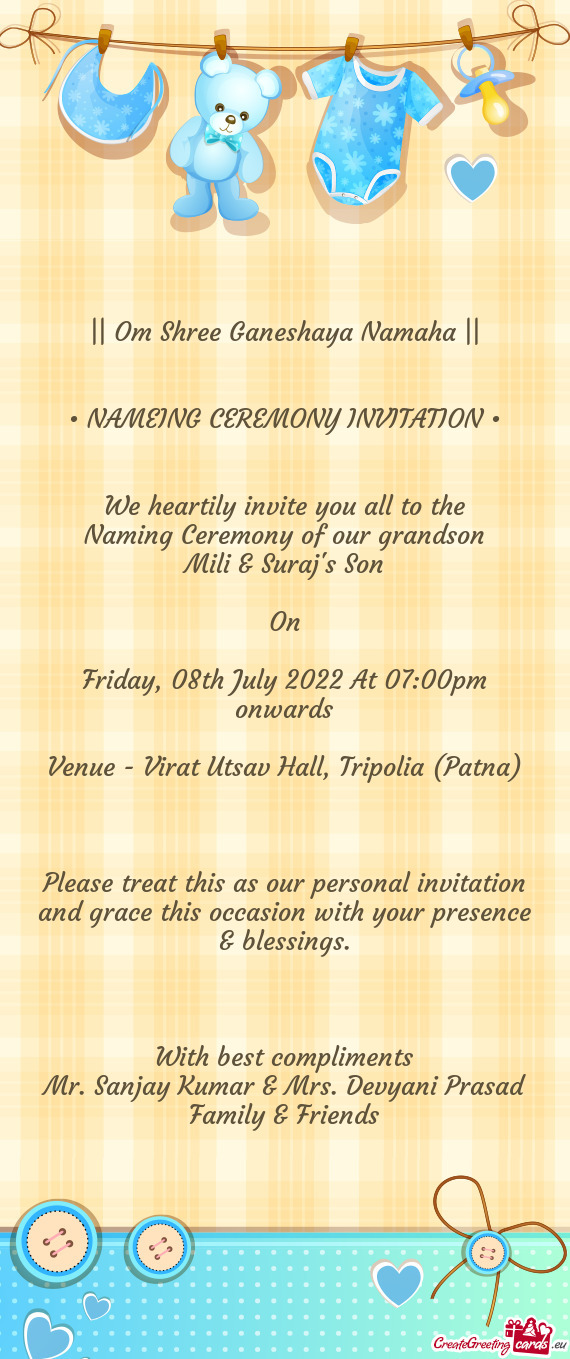 • NAMEING CEREMONY INVITATION •