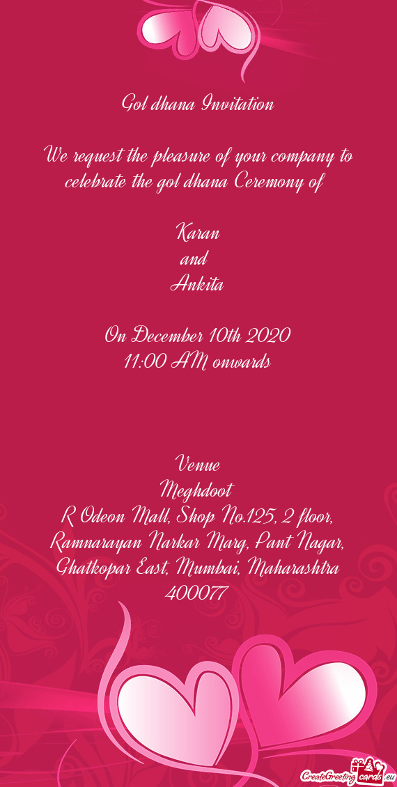 Of 
 
 Karan
 and 
 Ankita
 
 On December 10th 2020
 11