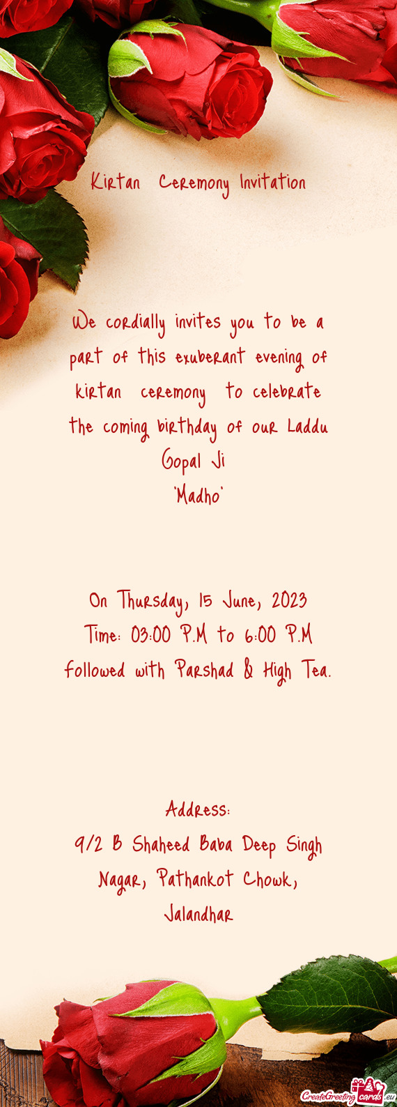 Of kirtan ceremony to celebrate the coming birthday of our Laddu Gopal Ji "Madho"  On Thursd