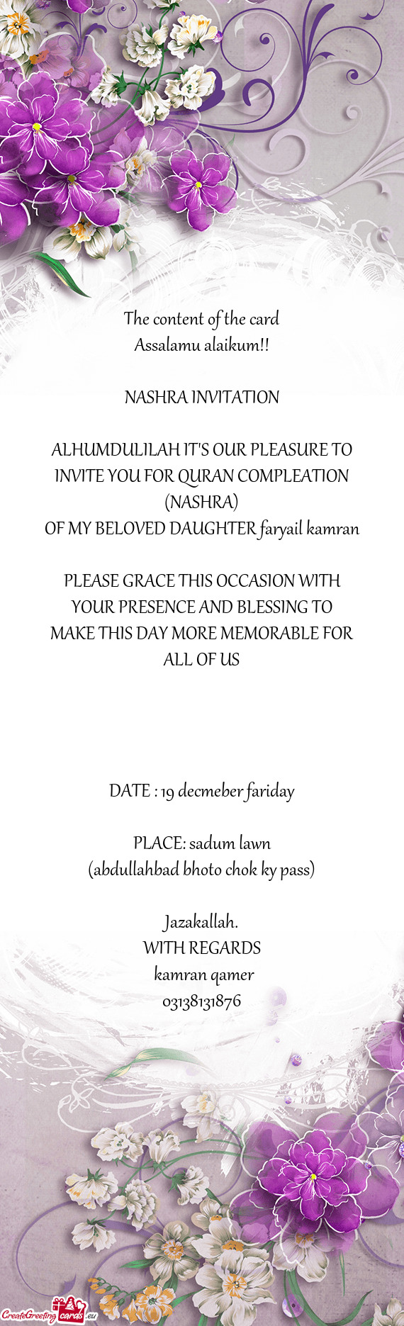 OF MY BELOVED DAUGHTER faryail kamran