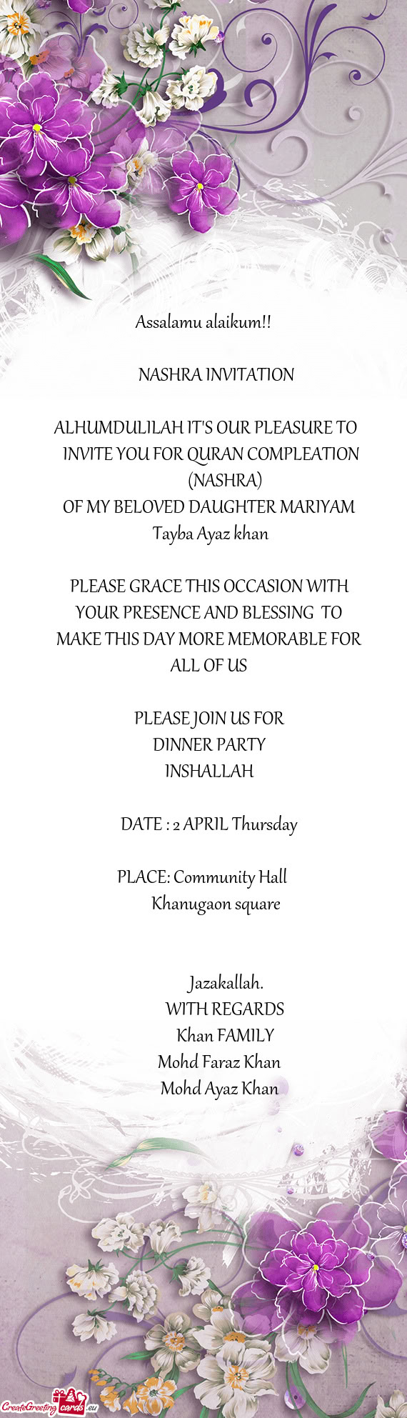 OF MY BELOVED DAUGHTER MARIYAM