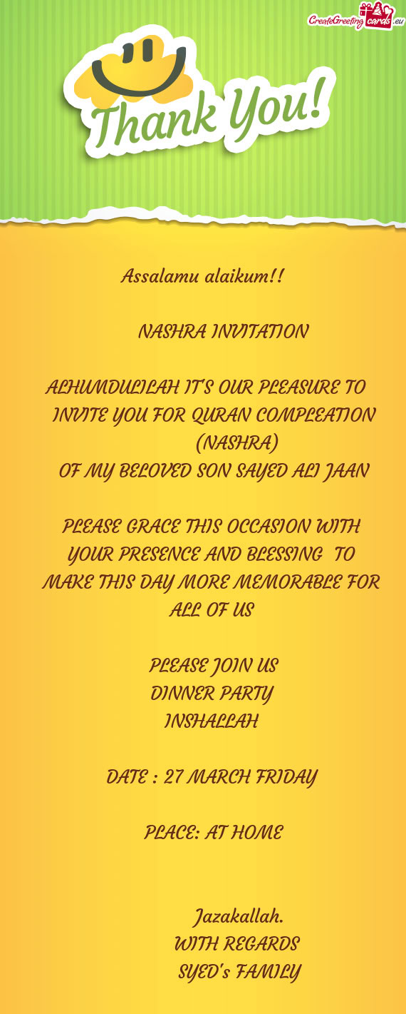 OF MY BELOVED SON SAYED ALI JAAN