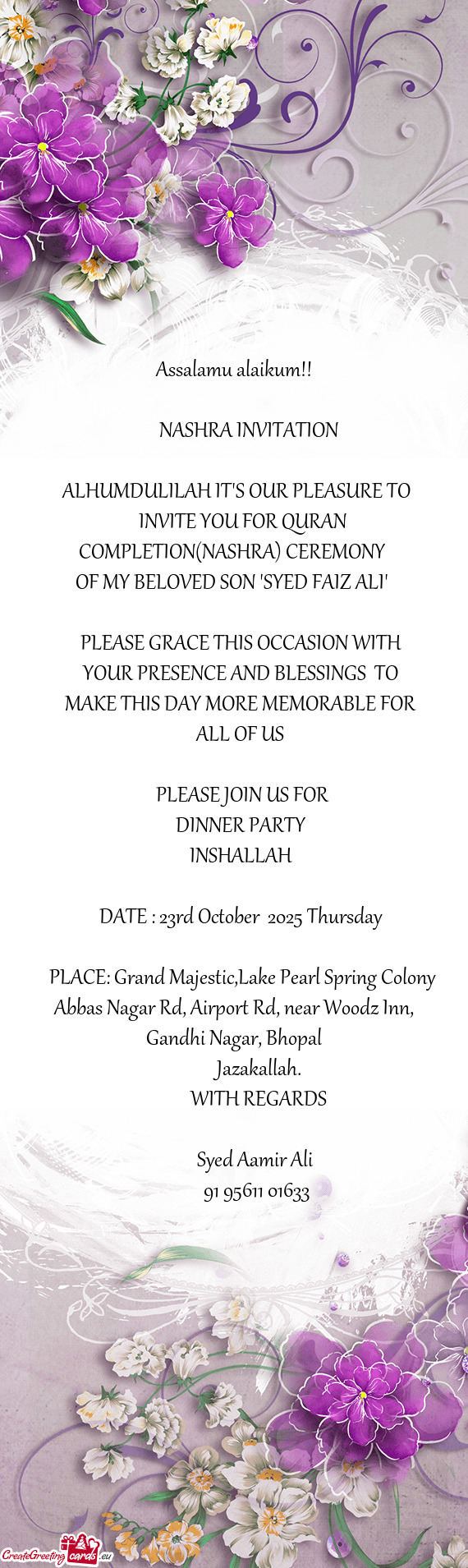 OF MY BELOVED SON "SYED FAIZ ALI"