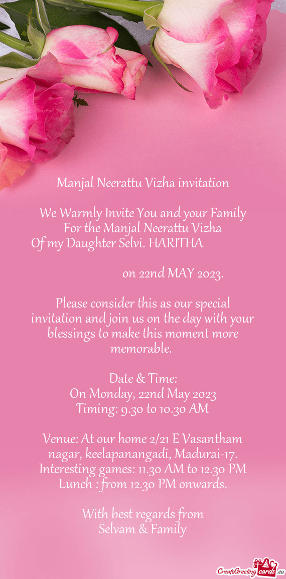 Of my Daughter Selvi. HARITHA          on 22nd MAY 2023