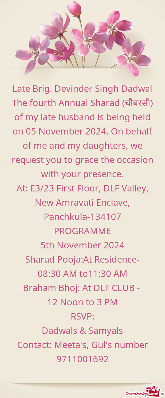 Of my late husband is being held on 05 November 2024. On behalf of me and my daughters, we request y