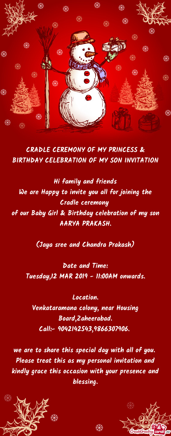 Of our Baby Girl & Birthday celebration of my son AARYA PRAKASH