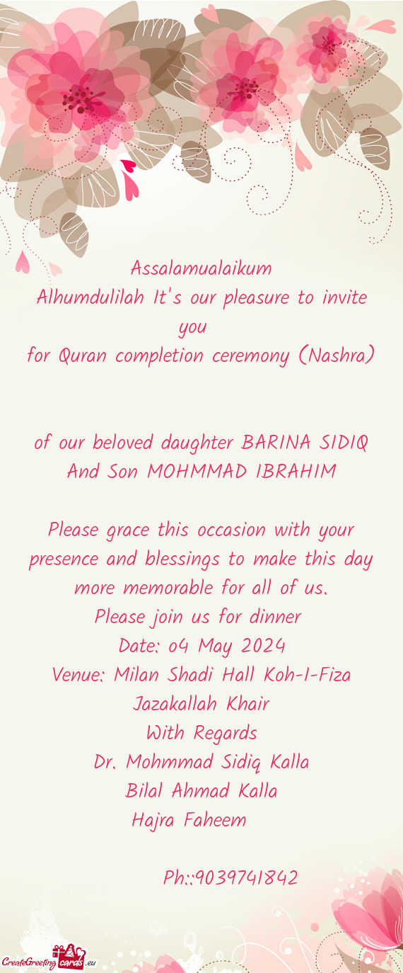 Of our beloved daughter BARINA SIDIQ And Son MOHMMAD IBRAHIM