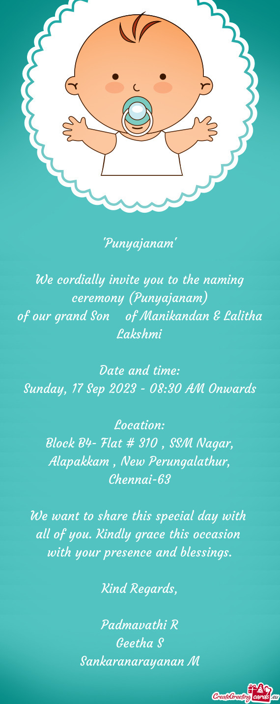Of our grand Son of Manikandan & Lalitha Lakshmi
