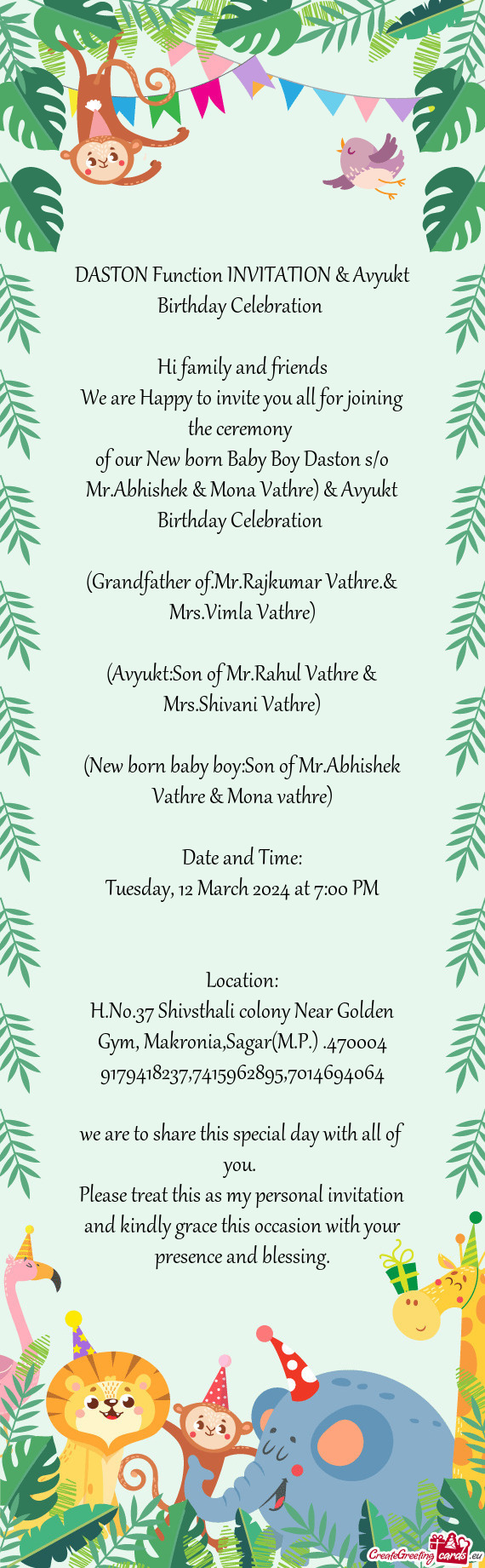 Of our New born Baby Boy Daston s/o Mr.Abhishek & Mona Vathre) & Avyukt Birthday Celebration