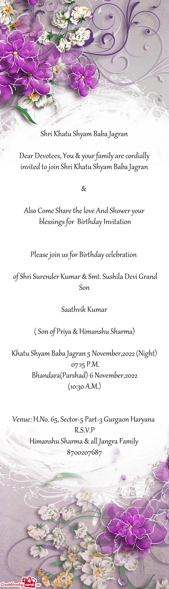 Of Shri Surender Kumar & Smt. Sushila Devi Grand Son