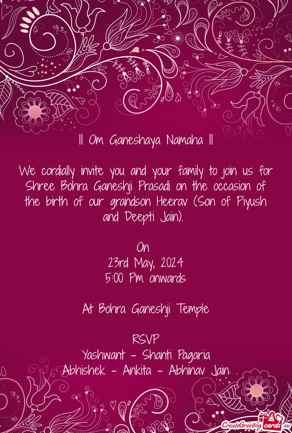 Of the birth of our grandson Heerav (Son of Piyush and Deepti Jain)