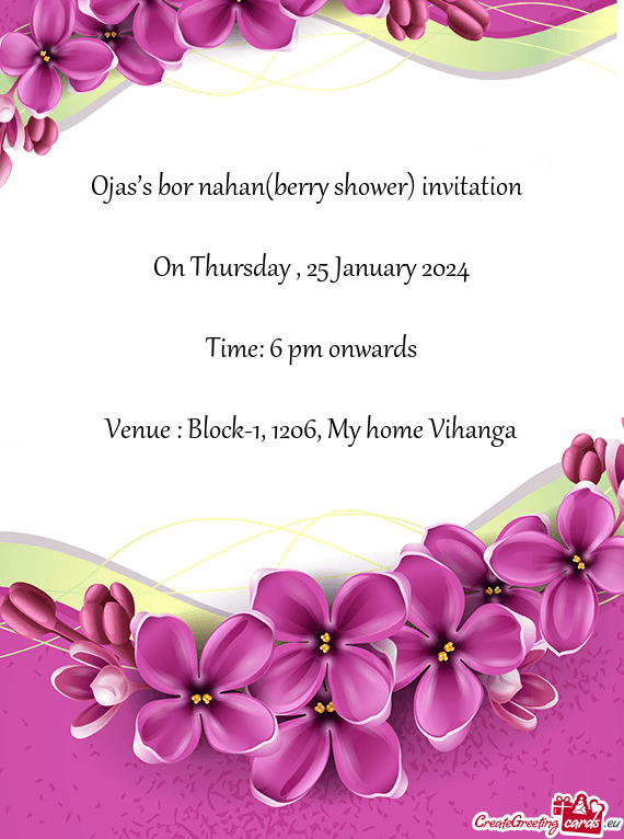 Ojas’s bor nahan(berry shower) invitation