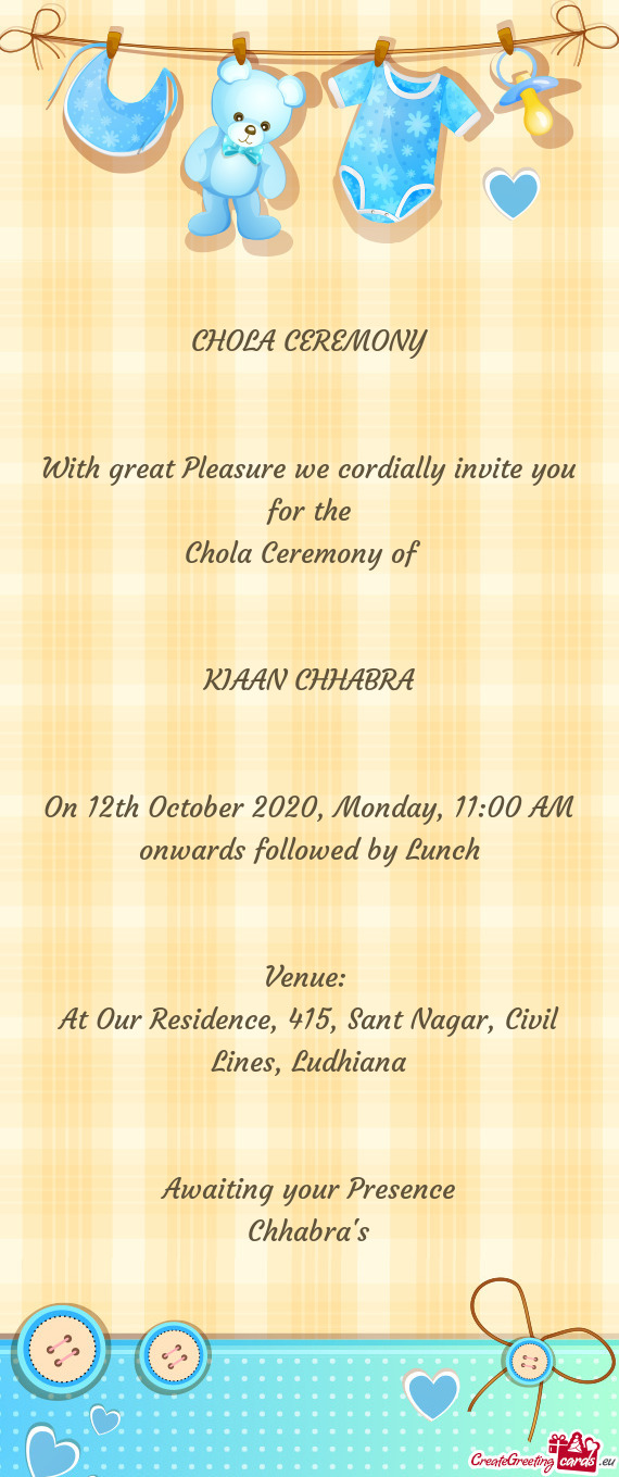On 12th October 2020, Monday, 11:00 AM onwards followed by Lunch