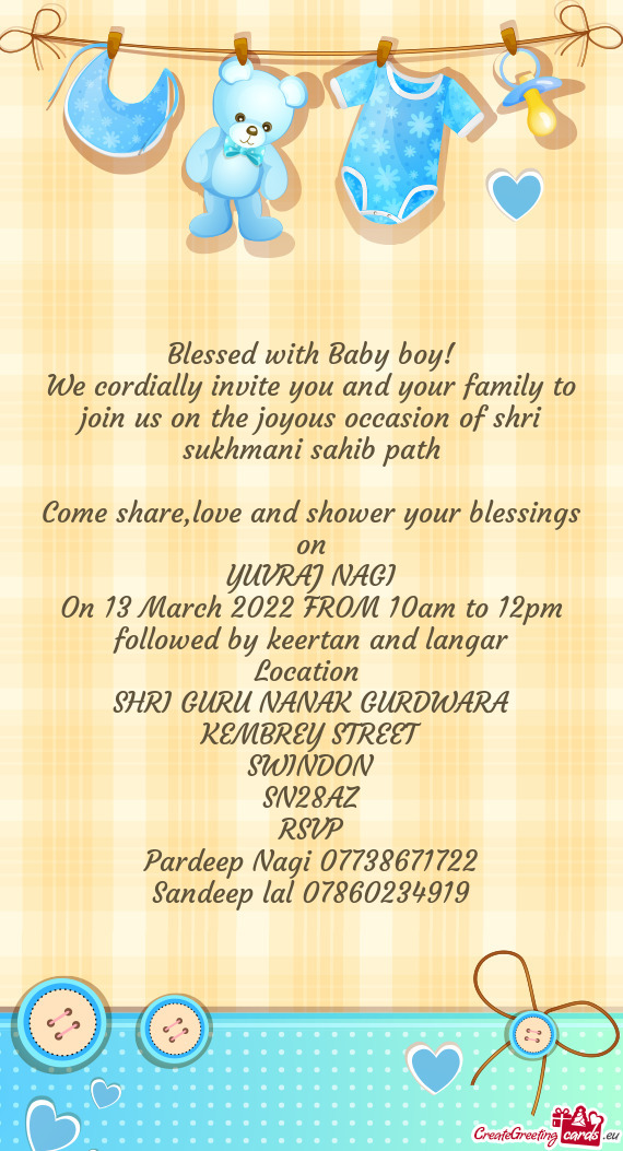 On 13 March 2022 FROM 10am to 12pm followed by keertan and langar