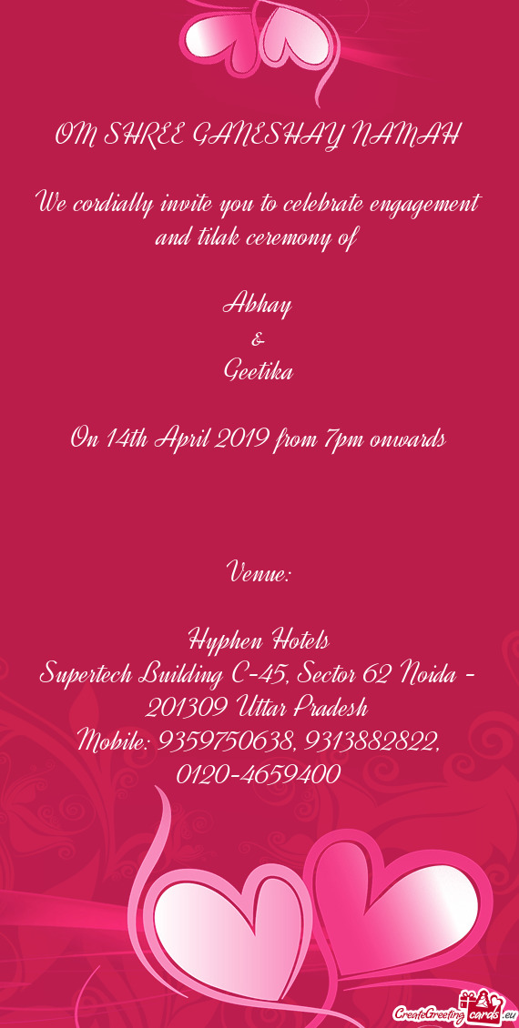 On 14th April 2019 from 7pm onwards