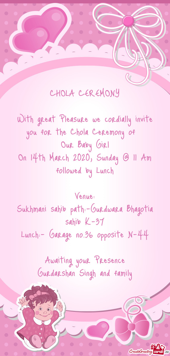 On 14th March 2020, Sunday @ 11 Am followed by Lunch