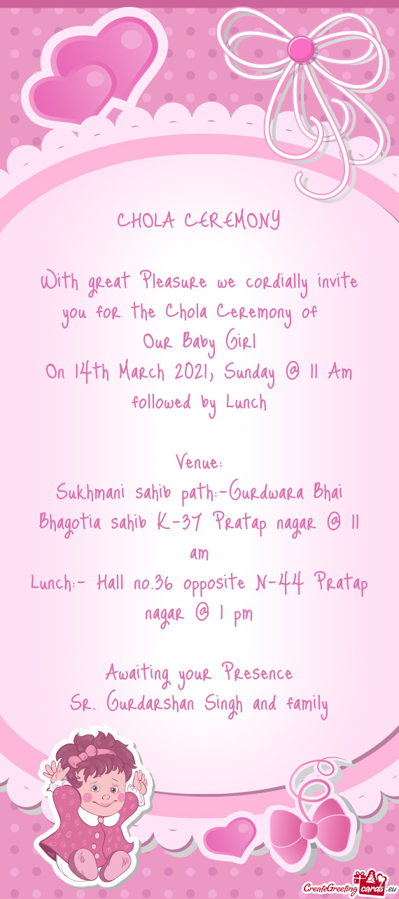 On 14th March 2021, Sunday @ 11 Am followed by Lunch