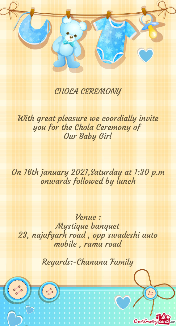 On 16th january 2021,Saturday at 1:30 p.m onwards followed by lunch