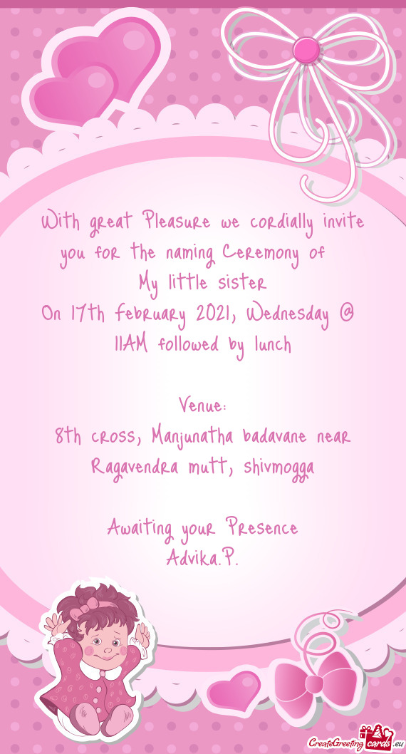 On 17th February 2021, Wednesday @ 11AM followed by lunch