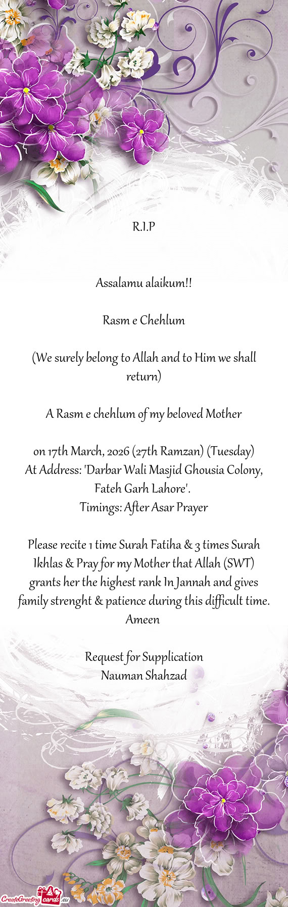 On 17th March, 2026 (27th Ramzan) (Tuesday)