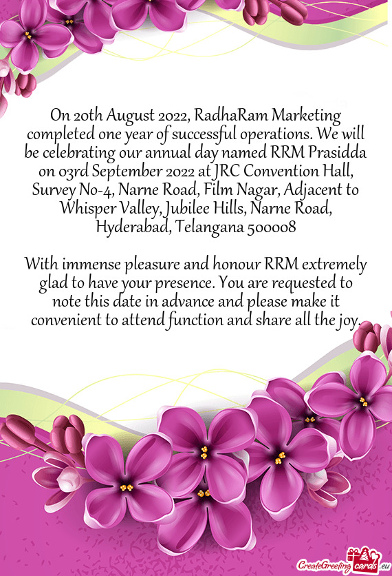 On 20th August 2022, RadhaRam Marketing completed one year of successful operations. We will be cele
