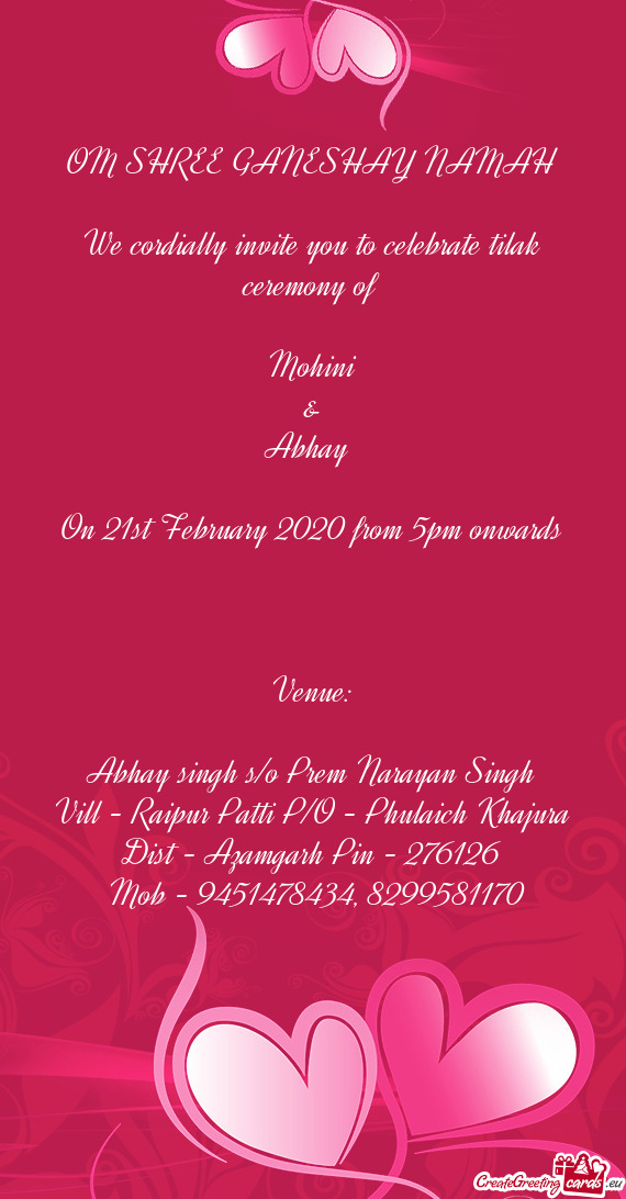 On 21st February 2020 from 5pm onwards