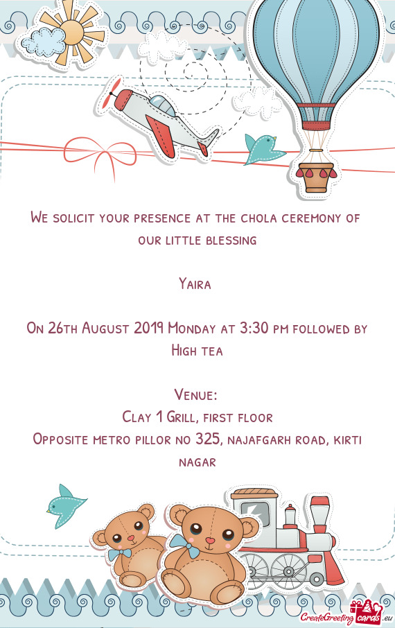 On 26th August 2019 Monday at 3:30 pm followed by High tea