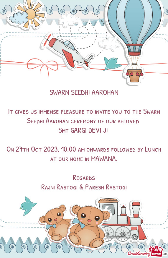 On 27th Oct 2023, 10.00 am onwards followed by Lunch at our home in MAWANA