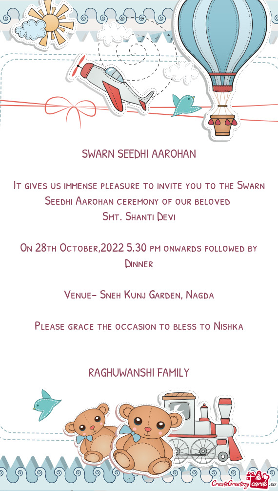 On 28th October,2022 5.30 pm onwards followed by Dinner