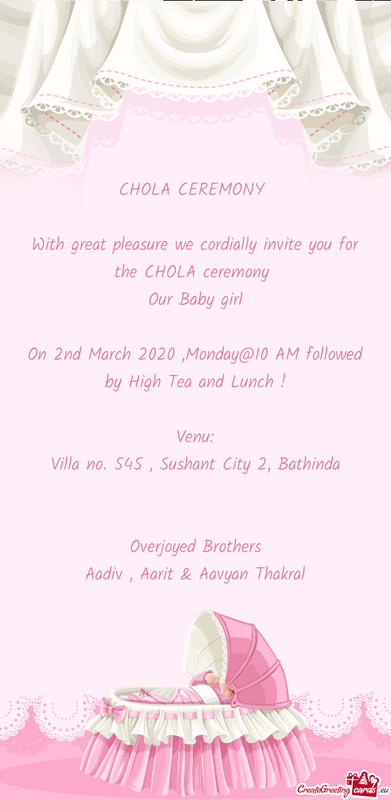 On 2nd March 2020 ,Monday@10 AM followed by High Tea and Lunch