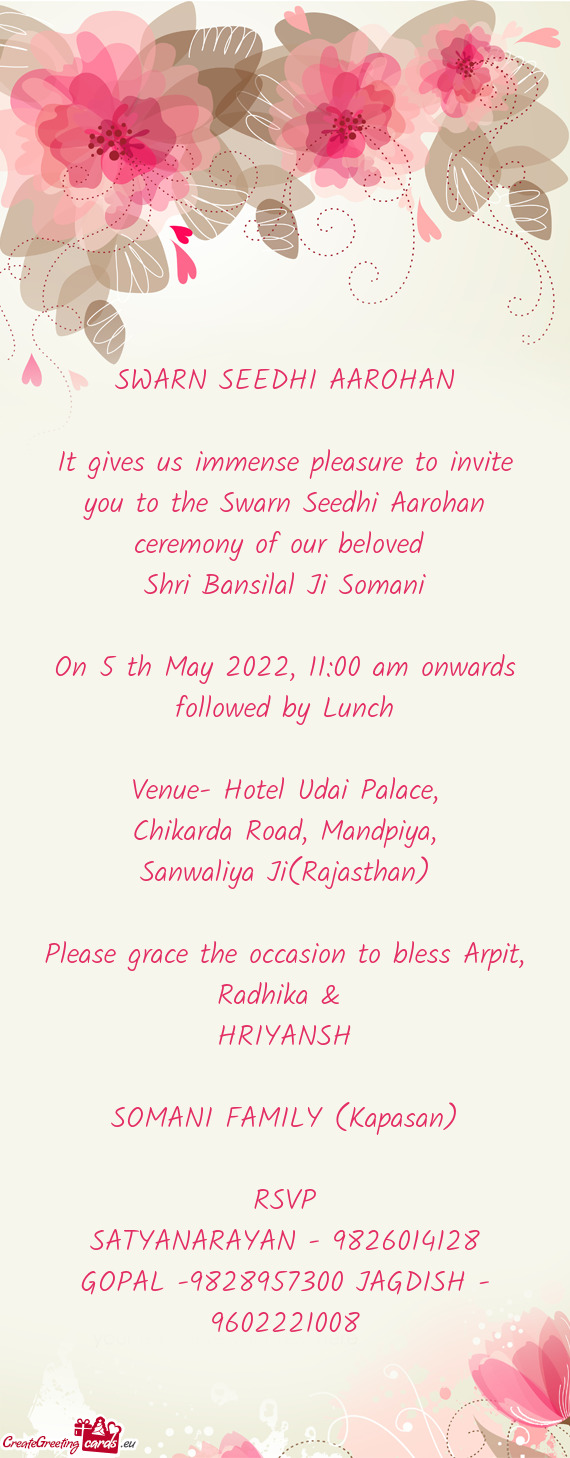 On 5 th May 2022, 11:00 am onwards followed by Lunch