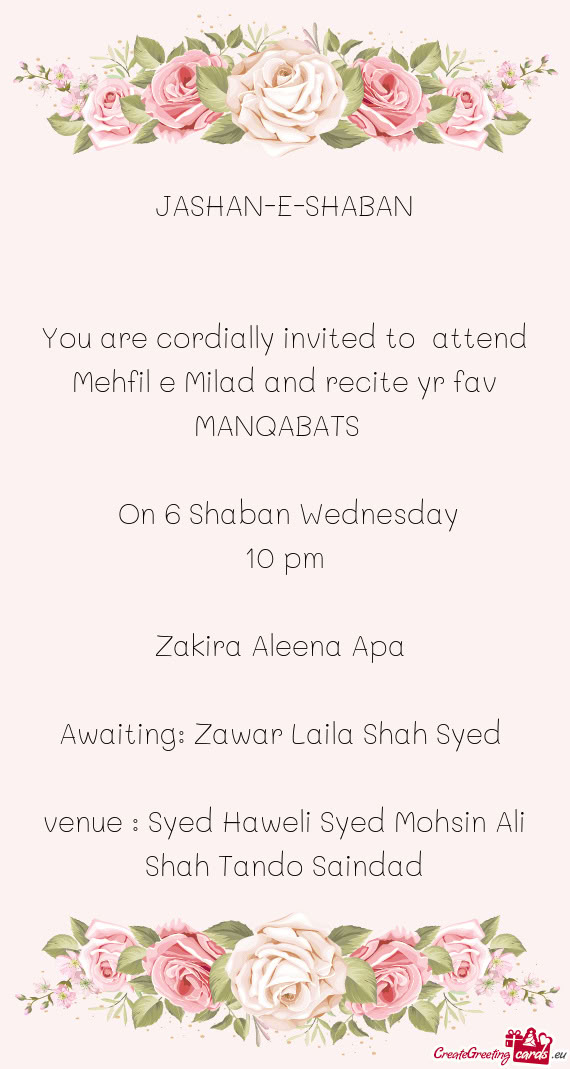 On 6 Shaban Wednesday