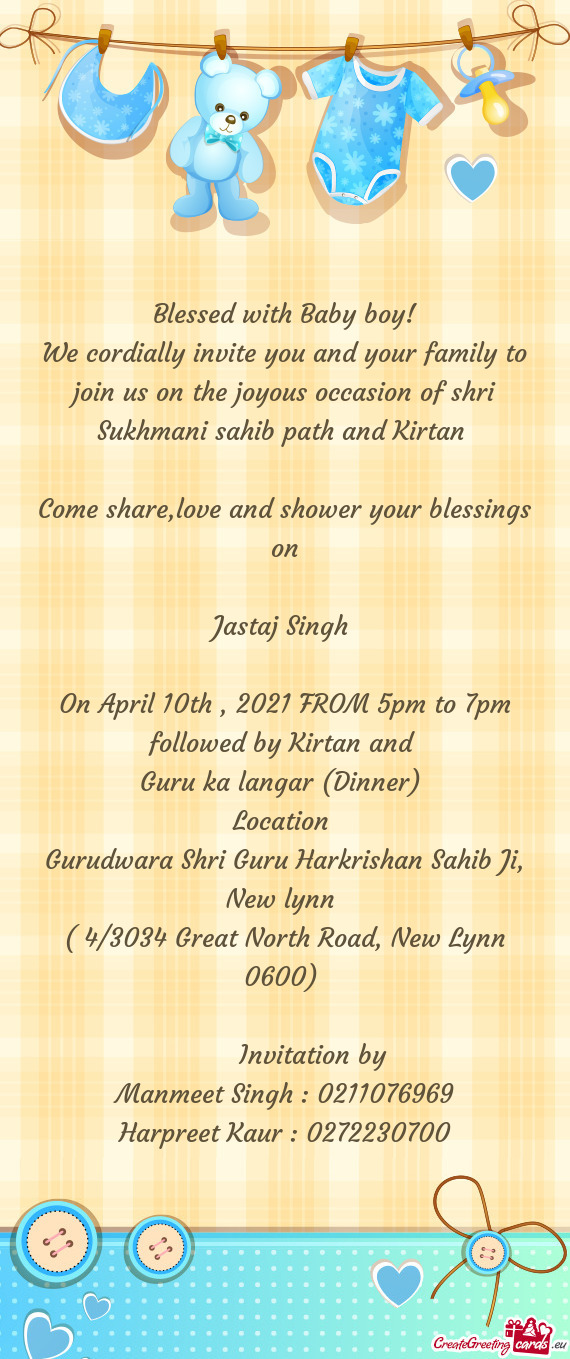 On April 10th , 2021 FROM 5pm to 7pm followed by Kirtan and