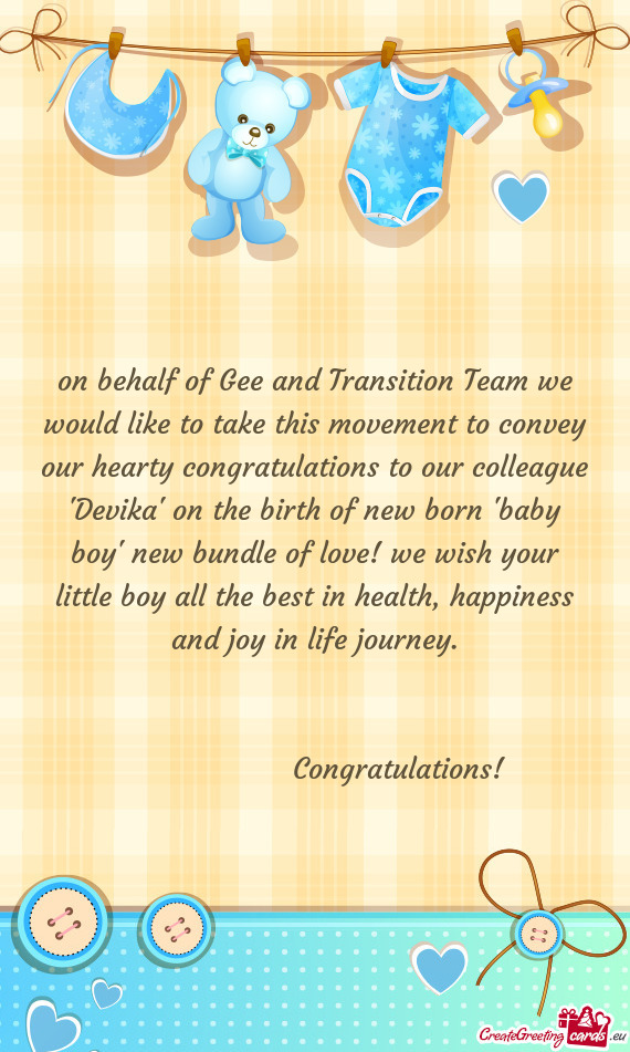 On behalf of Gee and Transition Team we would like to take this movement to convey our hearty congra