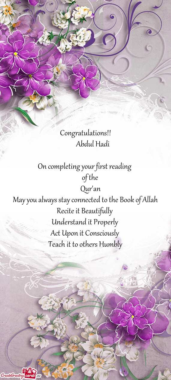 On completing your first reading