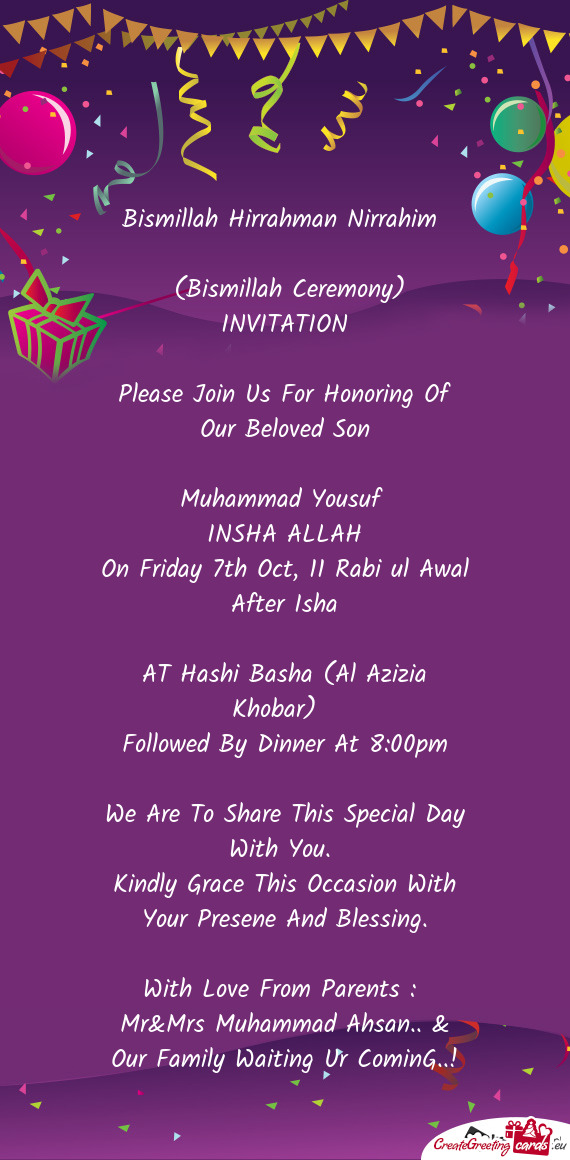 On Friday 7th Oct, 11 Rabi ul Awal