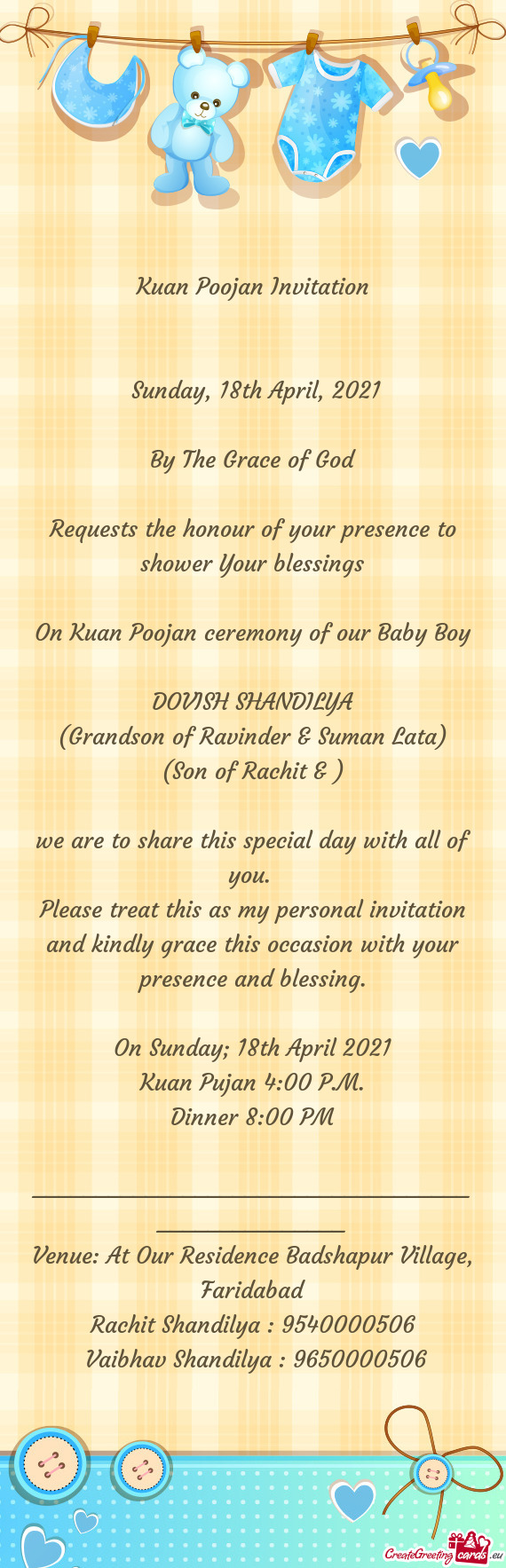 On Kuan Poojan ceremony of our Baby Boy