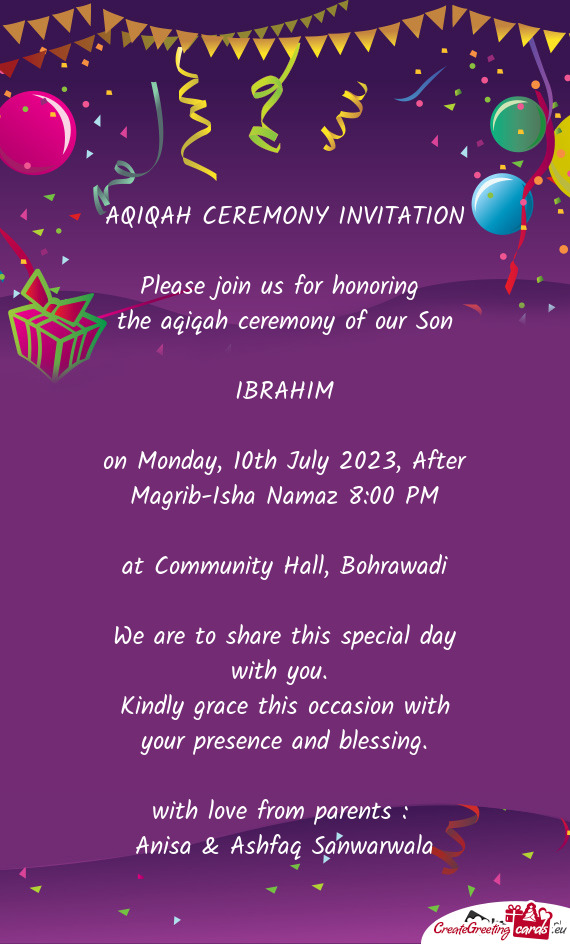 On Monday, 10th July 2023, After Magrib-Isha Namaz 8:00 PM