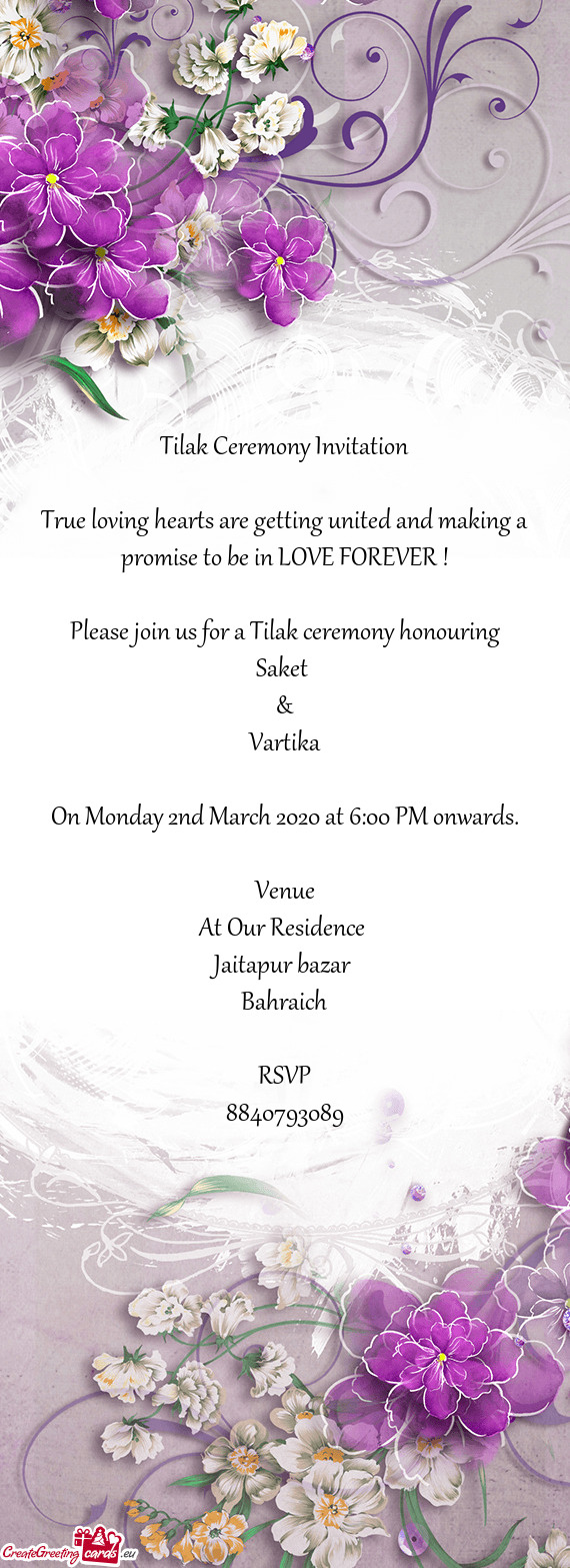 On Monday 2nd March 2020 at 6:00 PM onwards