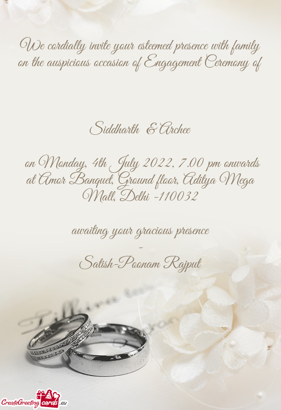On Monday, 4th July 2022, 7.00 pm onwards at Amor Banquet, Ground floor, Aditya Mega Mall, Delhi -1