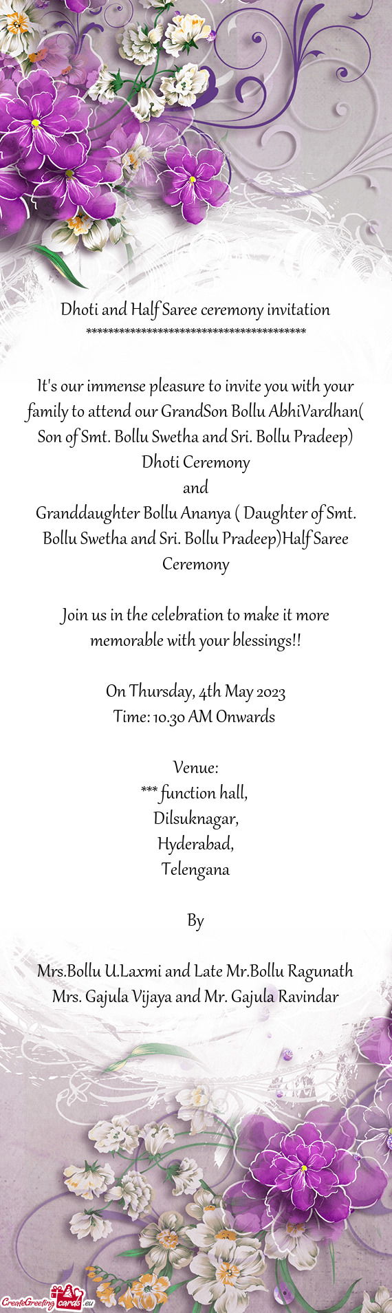 On of Smt. Bollu Swetha and Sri. Bollu Pradeep) Dhoti Ceremony