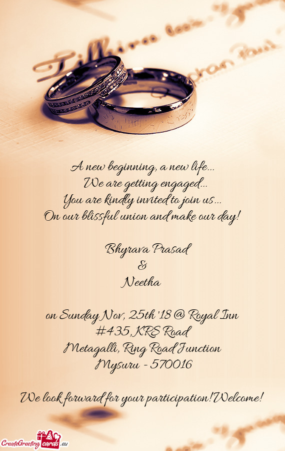 On our blissful union and make our day!
 
  Bhyrava Prasad
 &
 Neetha
 
 on Sunday Nov