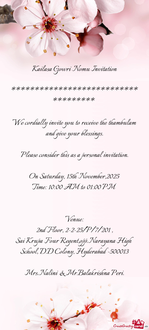 On Saturday, 15th November,2025