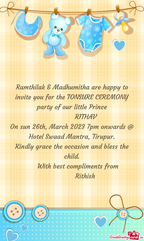 On sun 26th, March 2023 7pm onwards @ Hotel Swaad Mantra, Tirupur