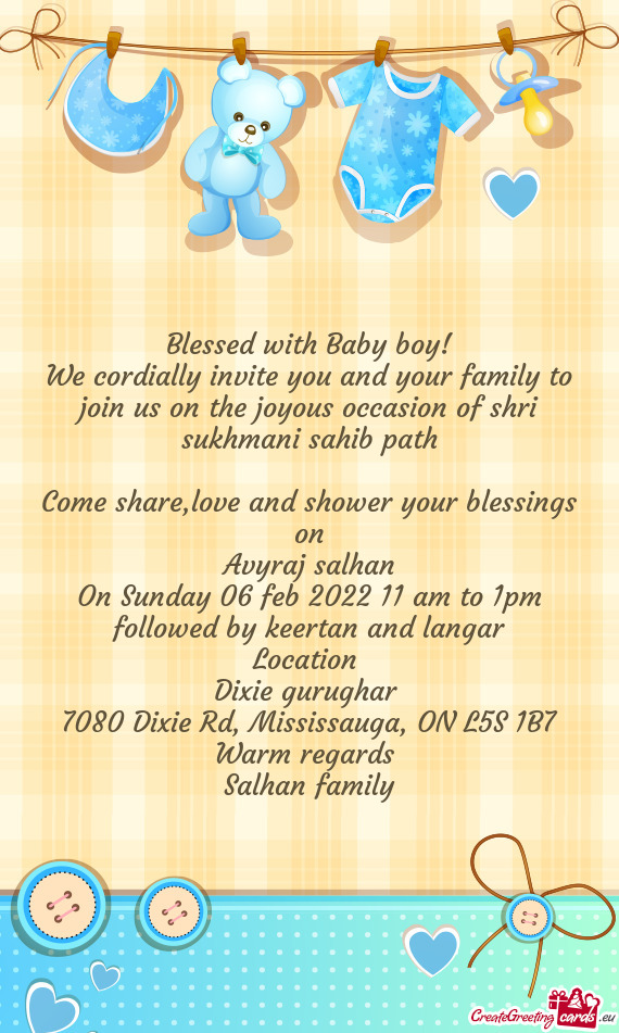 On Sunday 06 feb 2022 11 am to 1pm followed by keertan and langar