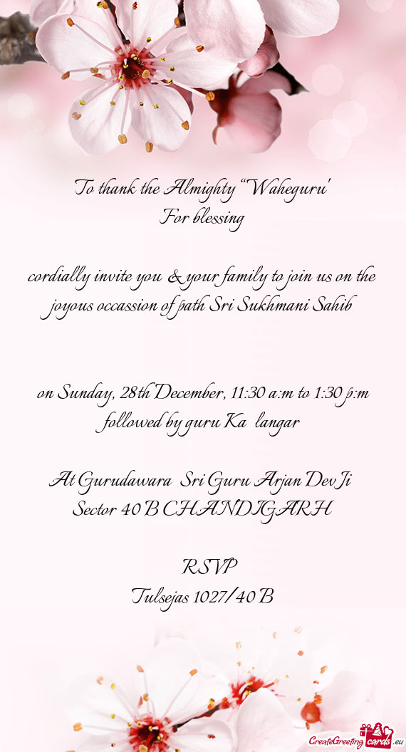 On Sunday, 28th December, 11:30 a:m to 1:30 p:m followed by guru Ka langar