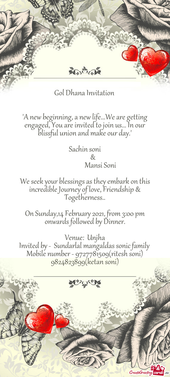 On Sunday,14 February 2021, from 3:00 pm onwards followed by Dinner